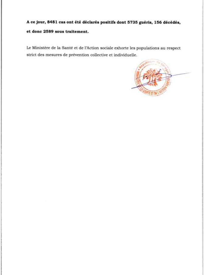 Covid-19: 112  nouveaux cas, 3 nouveaux décès enregistrés, 28 cas communautaires, 130 patients guéris, 38 cas graves en réanimation