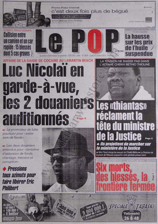 A la Une du Journal Le Populaire du 22 Octobre 