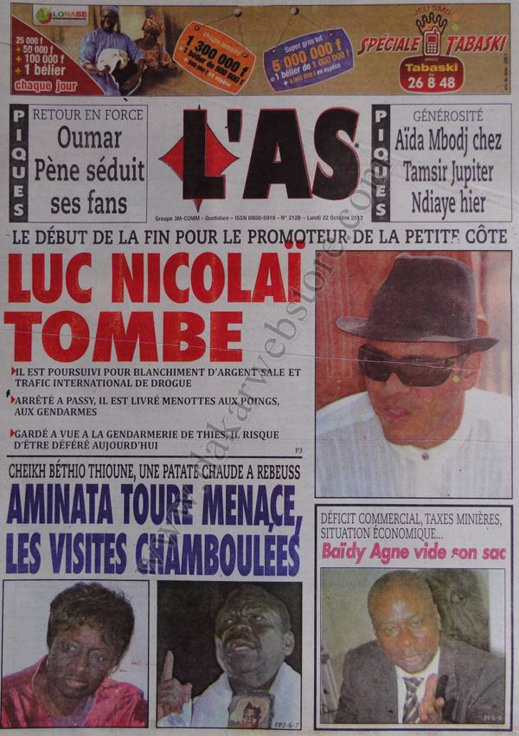 A la Une du Journal L'As du 22 Octobre 
