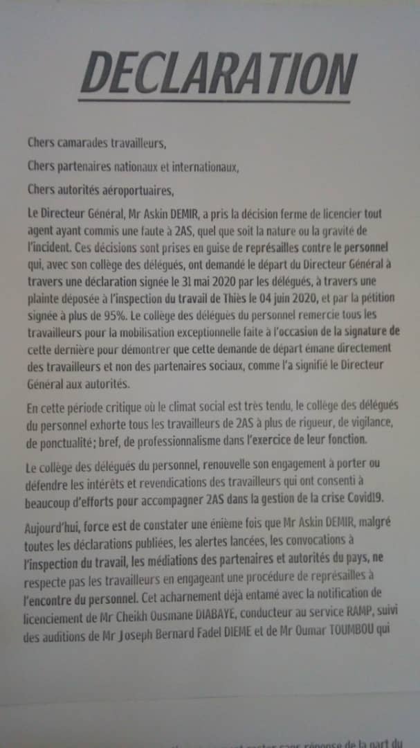 Bras de fer continu à 2AS: le Collège des délégués étale la « Déclaration de guerre » de leur Directeur général, Askin Demir