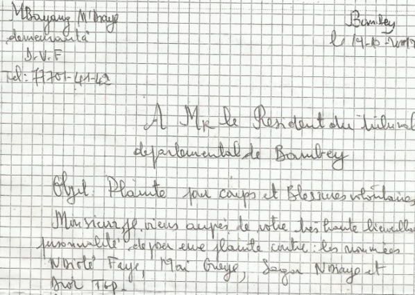 [Documents] Bambey dénonce une « injustice »