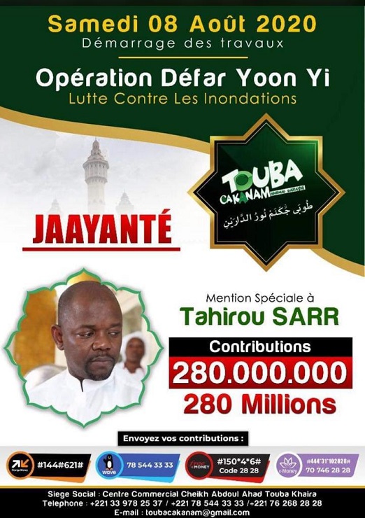 Lutte contre les inondations à Touba: l’association Touba Ca Kanam entame ce samedi l’opération Défar Yoon yi