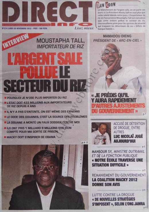 A la Une du Journal Direct Info du 05 Novembre