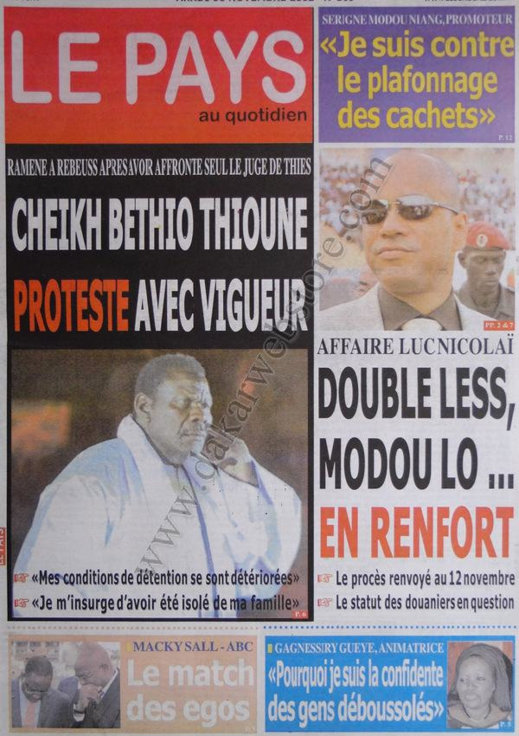 A la Une du Journal Le Pays du 06 Novembre