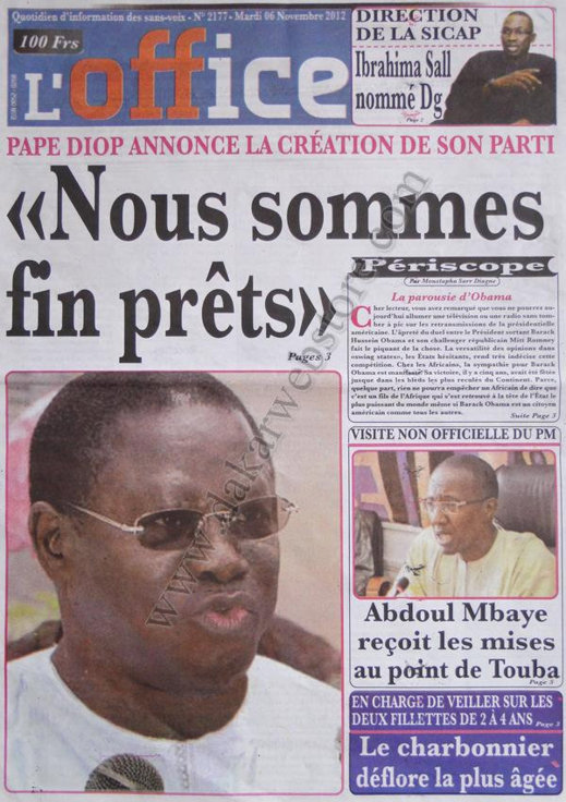 A la Une du Journal L'Office du 06 Novembre