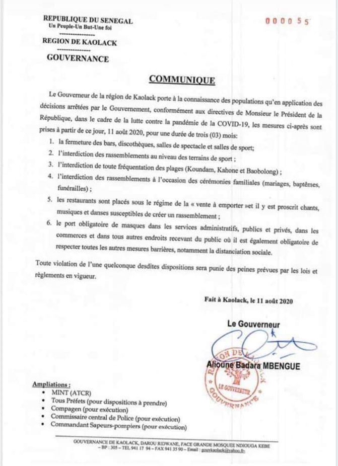 Le gouverneur de Kaolack annonce des mesures