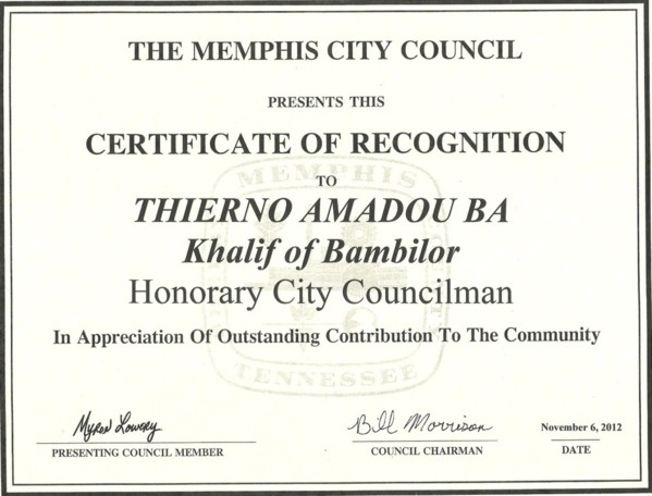 En visite aux Usa : Le Khalif de Bambilor THIERNO AMADOU BA, conseiller municipal d’honneur de la ville de Memphis
