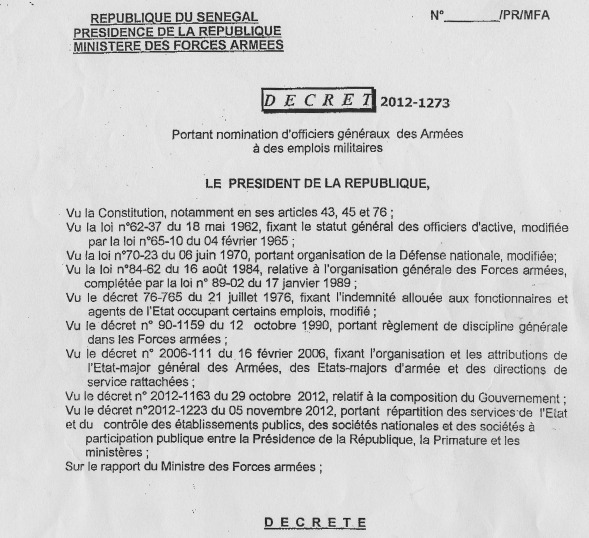Mouvement dans l'Armée: Mohamed Sané nouveau sous-Cemga, Bara Cissokho devient patron de l’Armée de mer