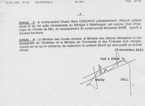 Mouvement dans l'Armée: Mohamed Sané nouveau sous-Cemga, Bara Cissokho devient patron de l’Armée de mer