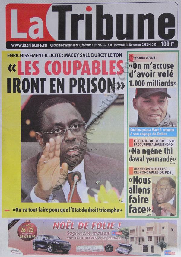 A la Une du Journal La Tribune du 14 Novembre