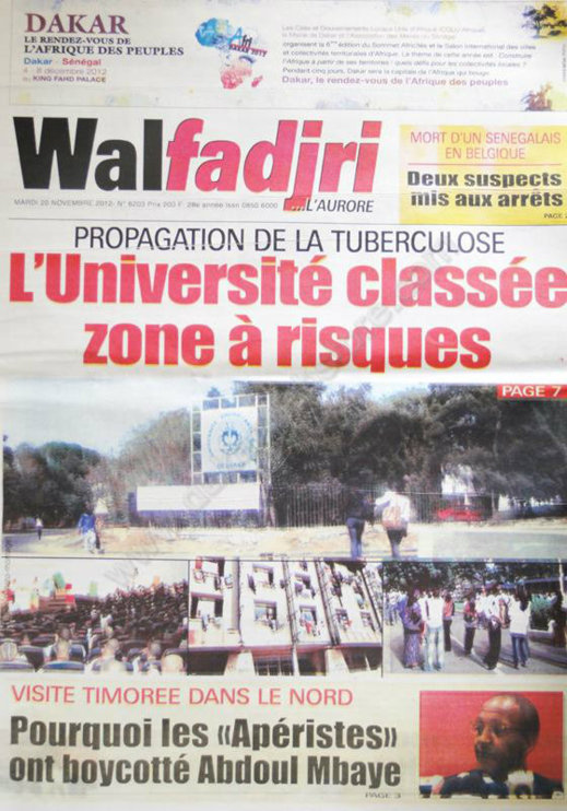 A la Une du Journal Walfadjri du 20 Novembre