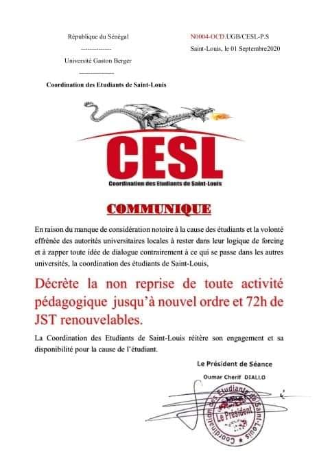 Université Gaston Berger: La coordination des étudiants de Saint-Louis boycotte les cours