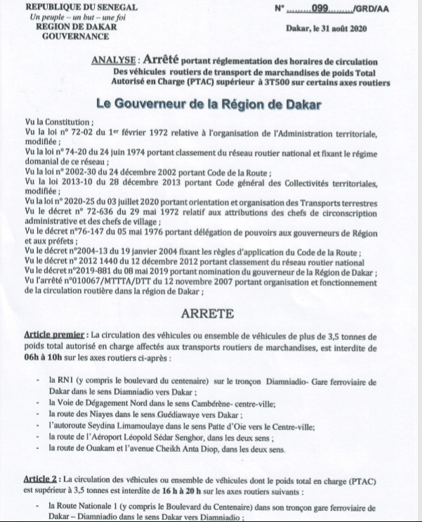 Véhicules gros porteurs: Voici l’arrêté portant réglementation de leurs horaires de circulation