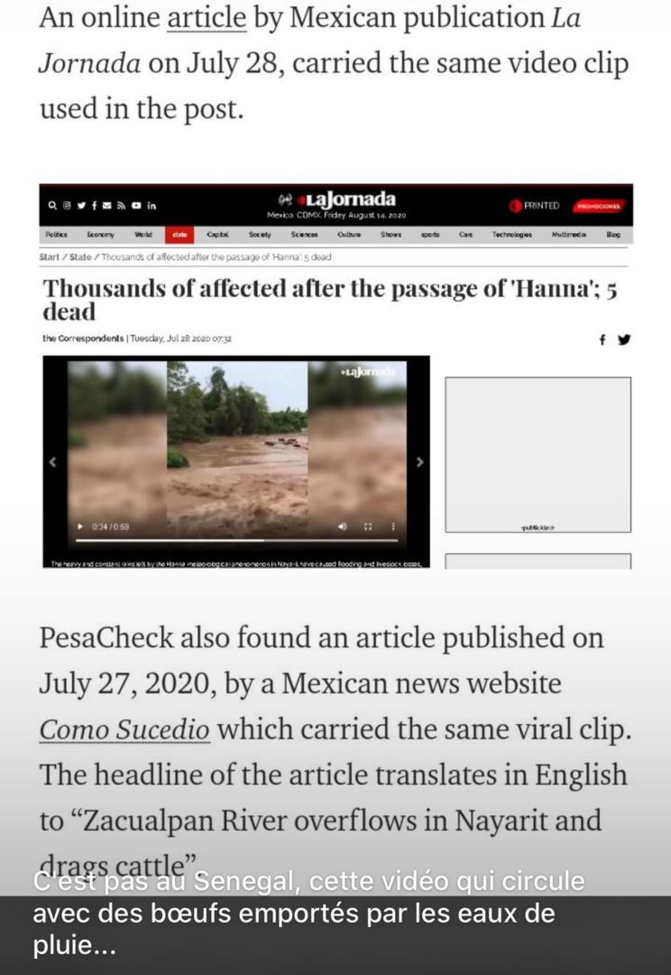 Des Fake News s’infiltrent parmi des inondations :  des déluges survenus au Mexique sont « transférés » à Diamniadio