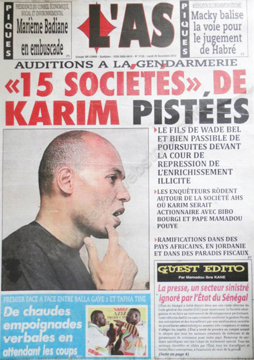 A la Une du Journal L'As du 26 Novembre