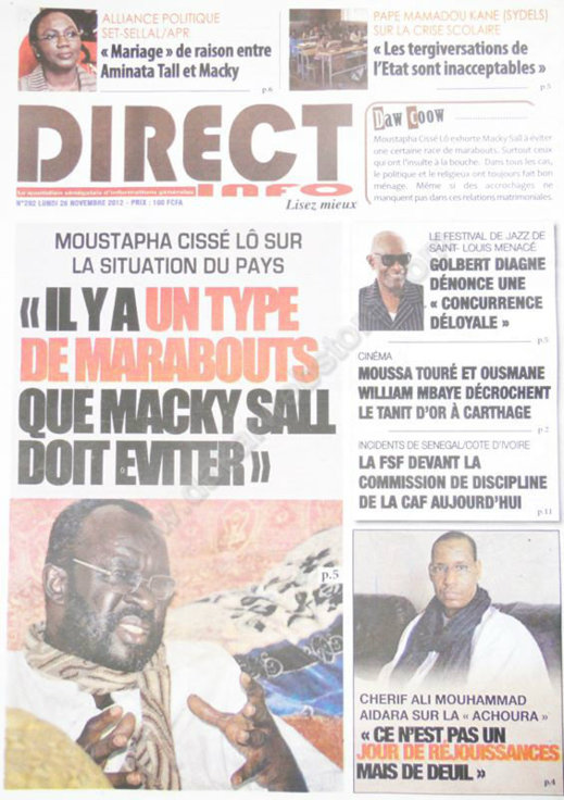 A la Une du Journal Direct Infos du 26 Novembre