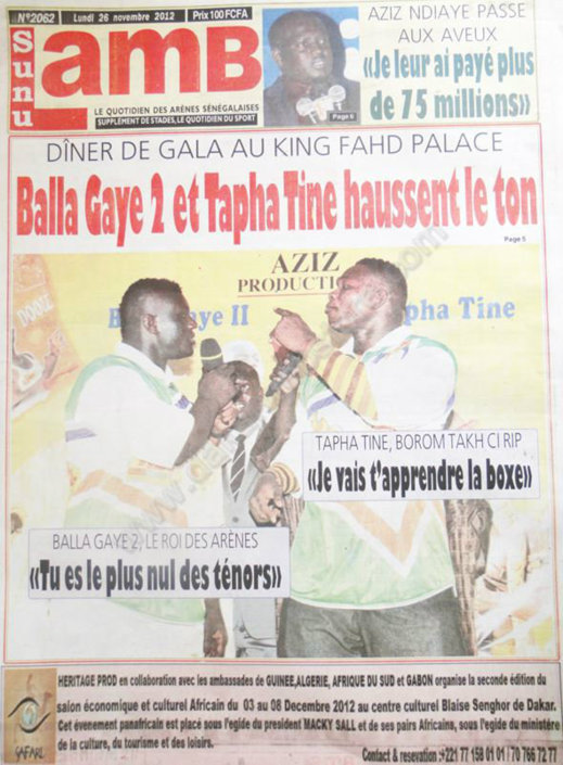A la Une du Journal Sunu Lamb du 26 Novembre
