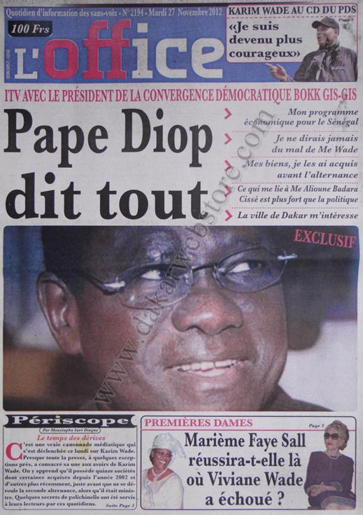 A la Une du Journal L'Office du 27 Novembre