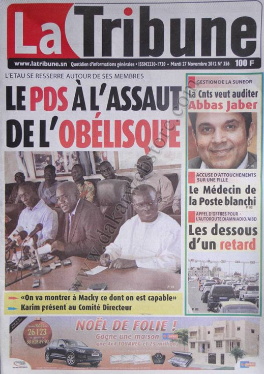 A la Une du Journal La Tribune du 27 Novembre