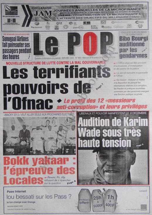 A la Une du Journal Le Populaire du 28 Novembre