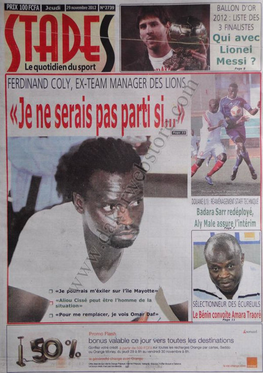A la Une du Journal Stades du 29 Novembre