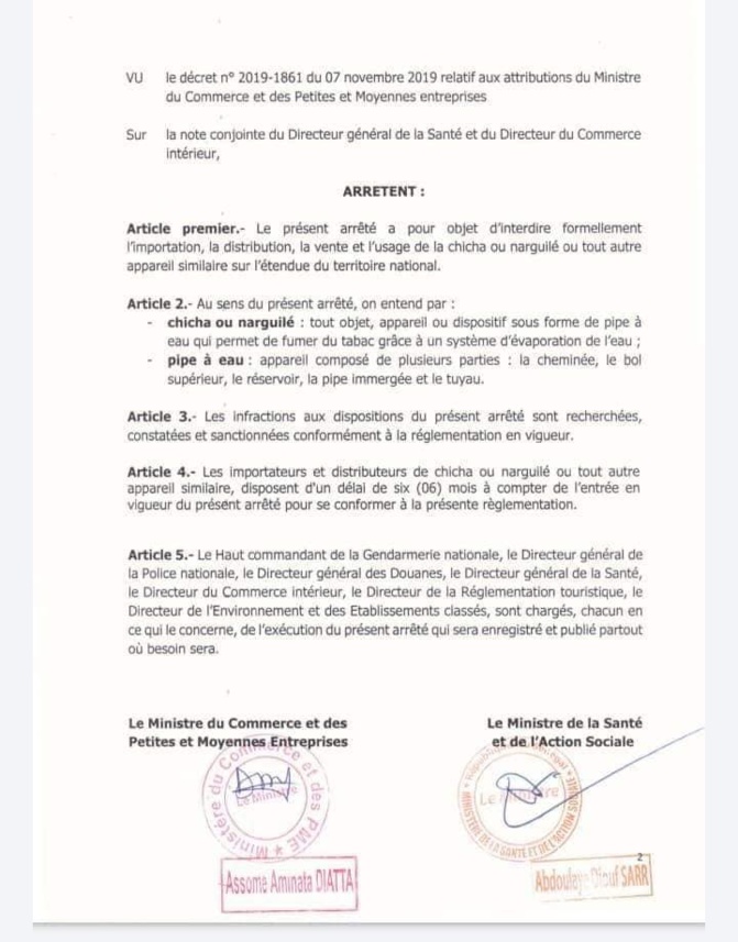 Usage, vente et distribution...: Le Sénégal interdit la chicha