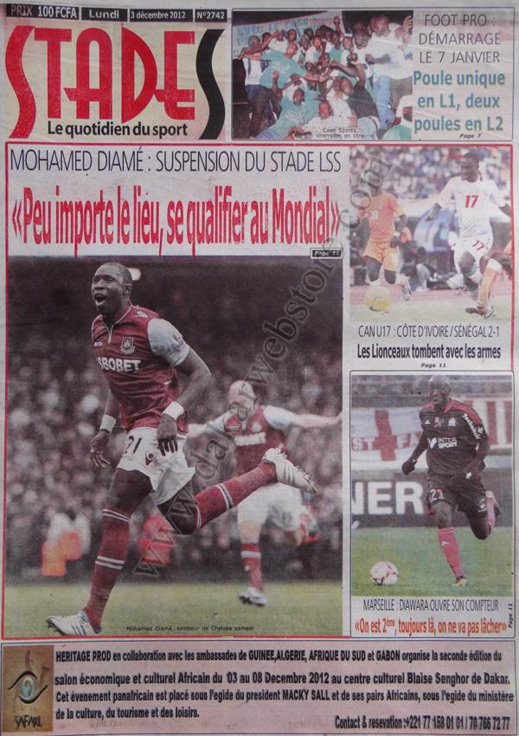 A la Une du Journal Stades du 03 Décembre 2012