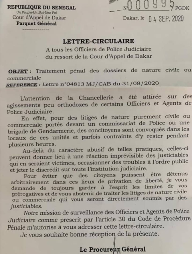 DES AFFAIRES CIVILES OU COMMERCIALES DEVANT LA POLICE ET LA GENDARMERIE: Le Pg tape sur la table