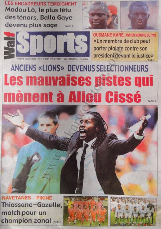 A la Une du Journal Walf Sports du vendredi 14 Décembre 2012
