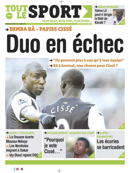 A la Une du Journal Toute Le Sport du Mardi 18 décembre 2012