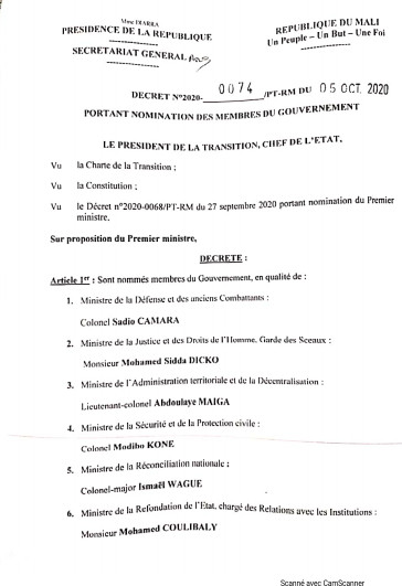 Document - Mali: la nouvelle liste gouvernementale, la fille d'Alpha Omar Konaré ministre de... Document - Mali: la nouvelle liste gouvernementale, la fille d'Alpha Omar Konaré ministre de...