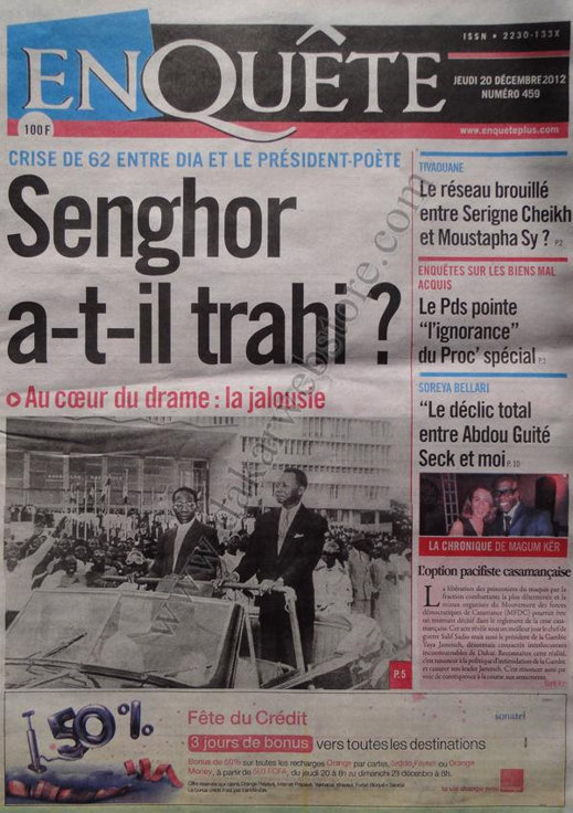 A la Une du Journal Enquête du Jeudi 20 décembre 2012