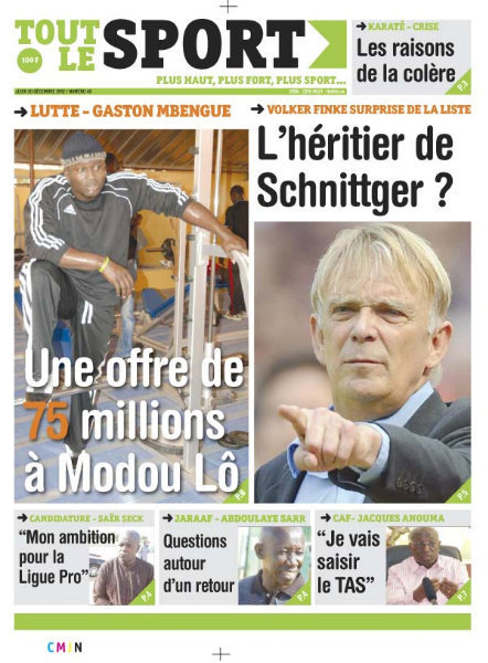 A la Une du Journal Tout Le Sport du Jeudi 20 décembre 2012