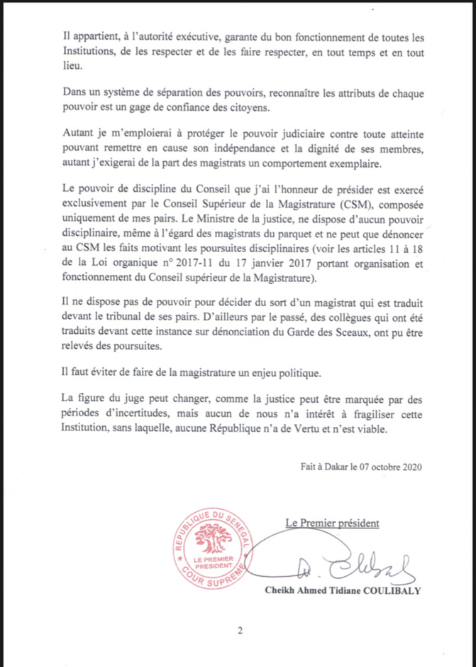 Affaire Téliko - Ministre de la Justice: Le président de la Cour suprême recadre les concernés
