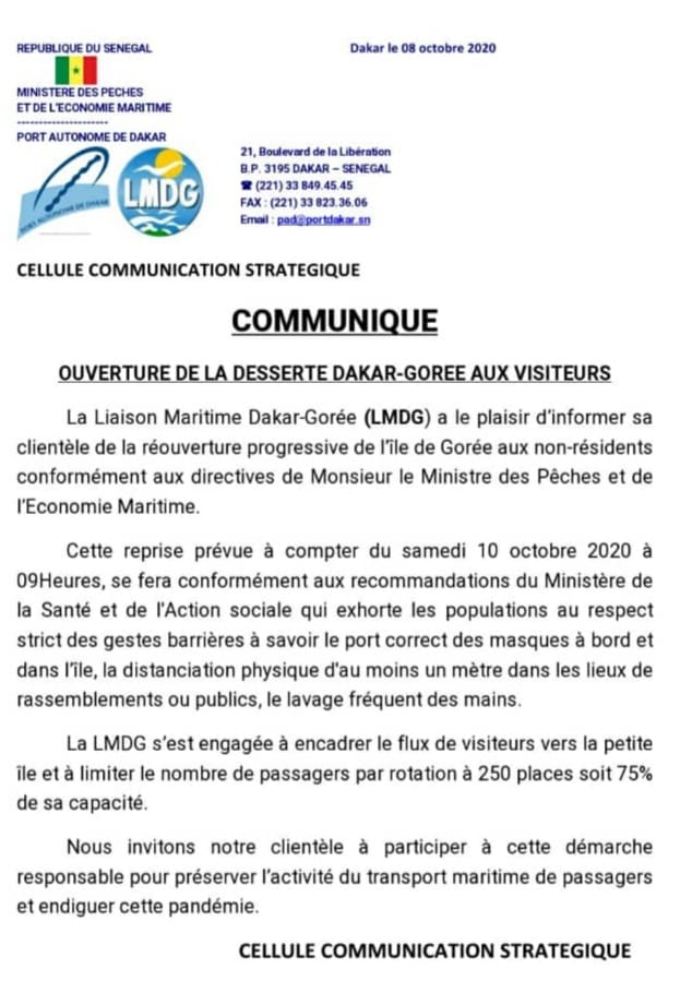 Dakar-Gorée: La liaison maritime reprend demain