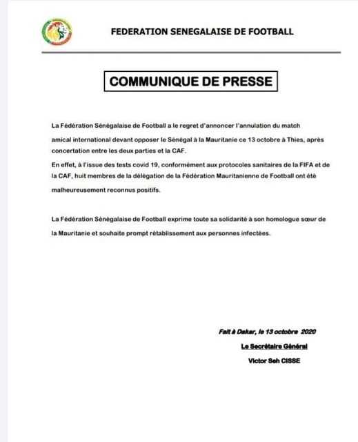 Le match Sénégal-Mauritanie annulé