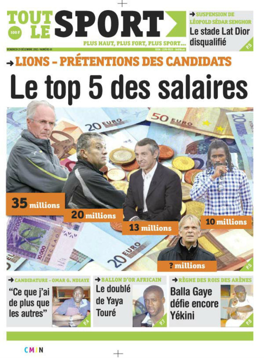 A la Une du Journal Tout Le Sport du Vendredi 21 décembre 2012