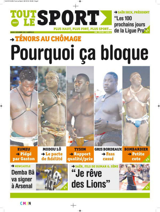A la Une du Journal Tout Le Sport du jeudi 27 décembre 2012