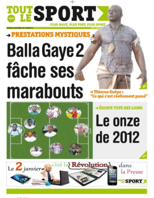 A la Une du Journal Tout Le Sport du vendredi 28 décembre 2012