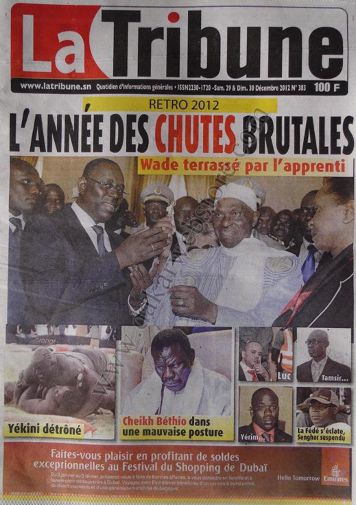 A la Une du Journal La Tribune du Samedi 29 décembre 2012