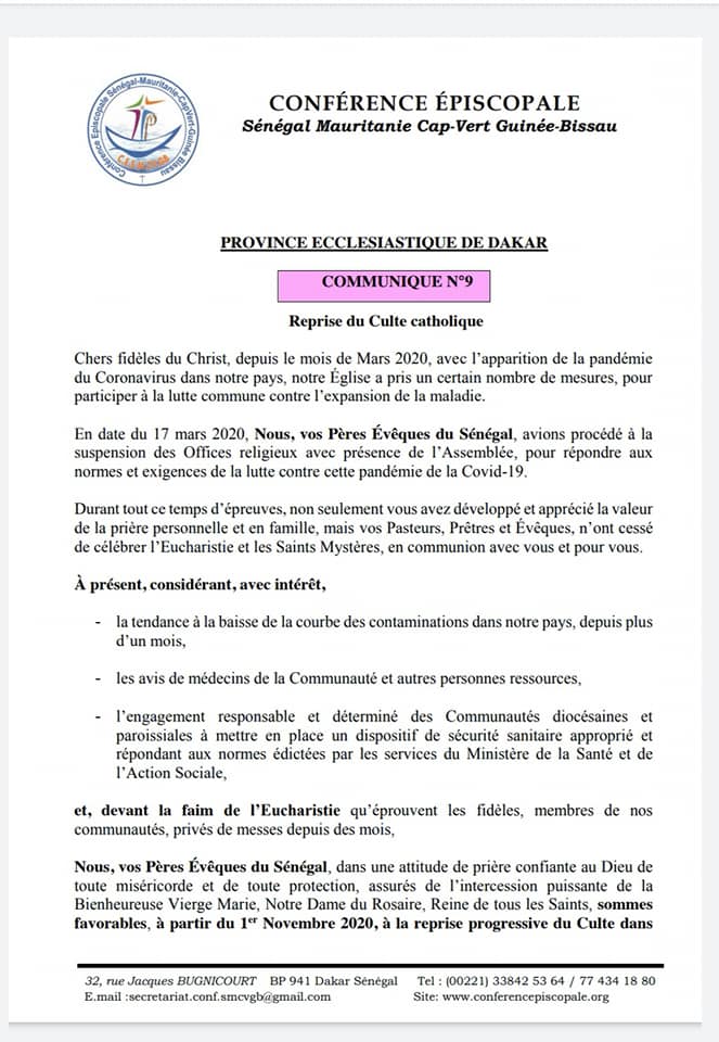 Reprise du culte dans les églises à partir du 1er novembre