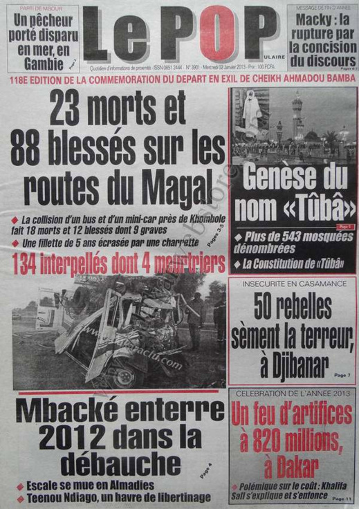 A la Une du Journal Le Populaire du mercredi 02 Janvier 2012