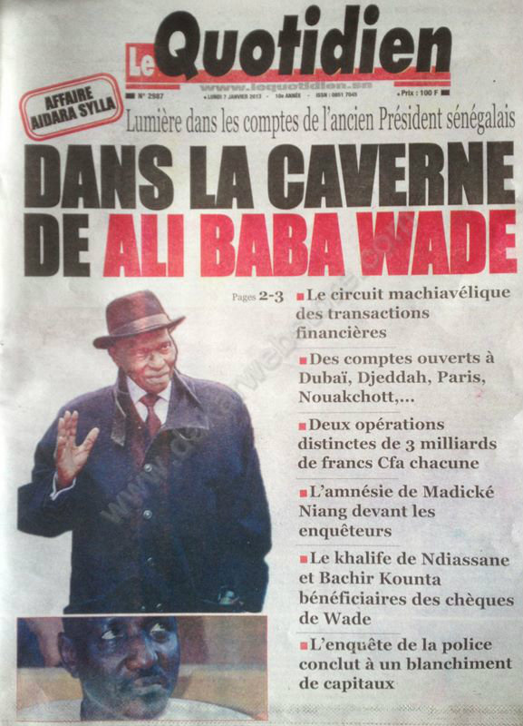 A la Une du Journal Le Quotidien du Samedi 05 janvier 2013 