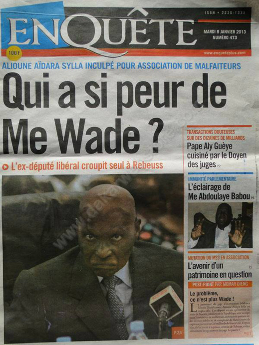 A la Une du Journal EnQuête du mardi 08 janvier 2013