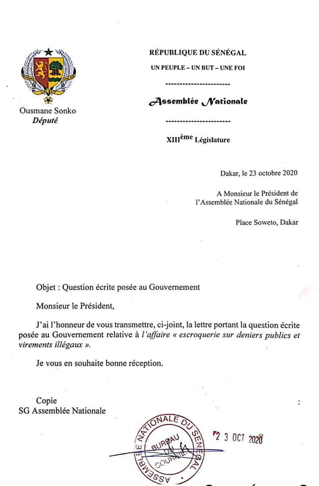 Questions écrites d’Ousmane Sonko à l’Assemblée nationale: Le leader du Pastef reformule les 94 milliards de FCfa, accusés à Mamour Diallo pour sauver sa tête