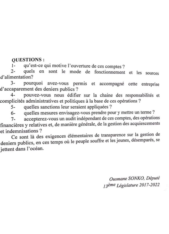 Questions écrites d’Ousmane Sonko à l’Assemblée nationale: Le leader du Pastef reformule les 94 milliards de FCfa, accusés à Mamour Diallo pour sauver sa tête