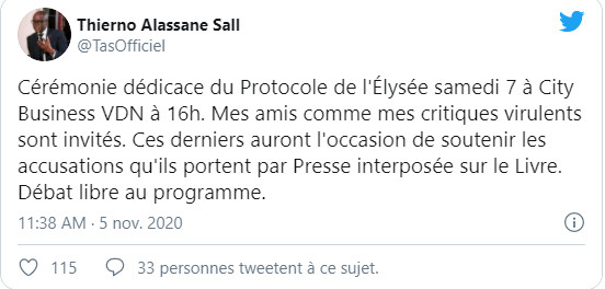 "Le Protocole de l’Élysée,...": Thierno Alassane Sall presente le livre et engage le débat ! "Le Protocole de l’Élysée,...": Thierno Alassane Sall presente le livre et engage le débat !