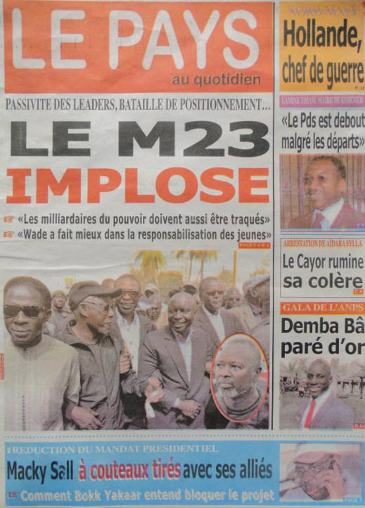 A la Une du Journal Le Pays du lundi 14 janvier 2013