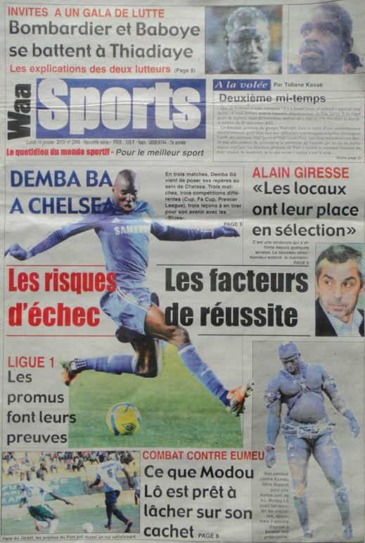 A la Une du Journal Waa Sports du lundi 14 janvier 2013