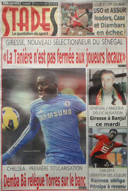 A la Une du Journal Stades du lundi 14 janvier 2013